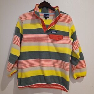 Patagonia Synchilla 1/4 Snap T Fitz Striped Fleece Medium Green Yellow Orange